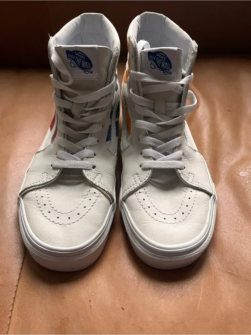 Vans Sk8-Hi Deck Club 66 White Leather High Top Skate Sneakers w/ Bold Graphics